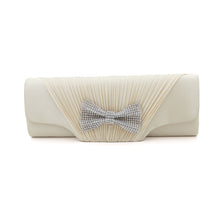 Load image into Gallery viewer, Elegant Pleated Satin Flap Rhinestones Bow Clutch Evening Bag