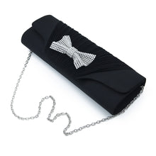 Load image into Gallery viewer, Elegant Pleated Satin Flap Rhinestones Bow Clutch Evening Bag