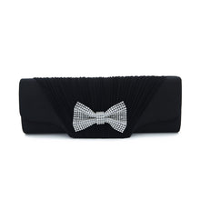 Load image into Gallery viewer, Elegant Pleated Satin Flap Rhinestones Bow Clutch Evening Bag