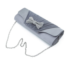 Load image into Gallery viewer, Elegant Pleated Satin Flap Rhinestones Bow Clutch Evening Bag