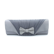 Load image into Gallery viewer, Elegant Pleated Satin Flap Rhinestones Bow Clutch Evening Bag