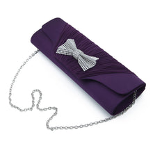 Load image into Gallery viewer, Elegant Pleated Satin Flap Rhinestones Bow Clutch Evening Bag