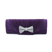 Load image into Gallery viewer, Elegant Pleated Satin Flap Rhinestones Bow Clutch Evening Bag