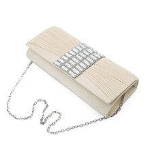 Load image into Gallery viewer, Elegant Pleated Satin Flap Crystal Rhinestones Clutch Evening Bag