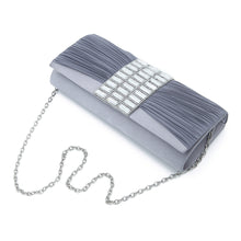 Load image into Gallery viewer, Elegant Pleated Satin Flap Crystal Rhinestones Clutch Evening Bag