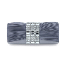 Load image into Gallery viewer, Elegant Pleated Satin Flap Crystal Rhinestones Clutch Evening Bag