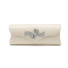 Load image into Gallery viewer, Elegant Satin Flap Rhinestones Flower Ribbon Clutch Evening Bag