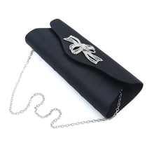 Load image into Gallery viewer, Elegant Satin Flap Rhinestones Flower Ribbon Clutch Evening Bag