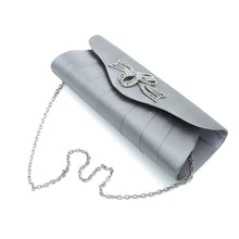 Load image into Gallery viewer, Elegant Satin Flap Rhinestones Flower Ribbon Clutch Evening Bag