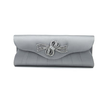 Load image into Gallery viewer, Elegant Satin Flap Rhinestones Flower Ribbon Clutch Evening Bag