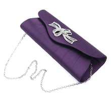 Load image into Gallery viewer, Elegant Satin Flap Rhinestones Flower Ribbon Clutch Evening Bag