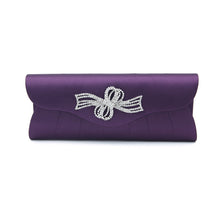 Load image into Gallery viewer, Elegant Satin Flap Rhinestones Flower Ribbon Clutch Evening Bag