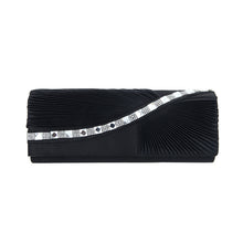 Load image into Gallery viewer, Elegant Wave Crystal Pleated Satin Flap Clutch Evening Bag