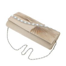 Load image into Gallery viewer, Elegant Wave Crystal Pleated Satin Flap Clutch Evening Bag