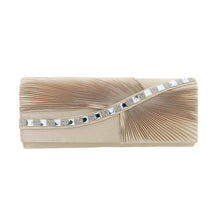 Load image into Gallery viewer, Elegant Wave Crystal Pleated Satin Flap Clutch Evening Bag