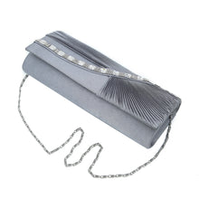 Load image into Gallery viewer, Elegant Wave Crystal Pleated Satin Flap Clutch Evening Bag