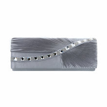 Load image into Gallery viewer, Elegant Wave Crystal Pleated Satin Flap Clutch Evening Bag