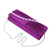 Load image into Gallery viewer, Elegant Wave Crystal Pleated Satin Flap Clutch Evening Bag