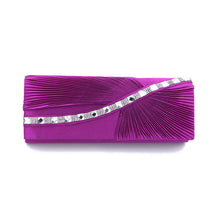 Load image into Gallery viewer, Elegant Wave Crystal Pleated Satin Flap Clutch Evening Bag