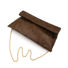 Load image into Gallery viewer, Premium Snakeskin PU Leather Roll Up Flap Clutch Evening Bag