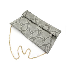 Load image into Gallery viewer, Premium Snakeskin PU Leather Roll Up Flap Clutch Evening Bag