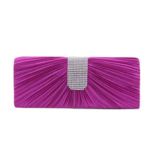 Load image into Gallery viewer, Elegant Classic Pleated Satin Flap Rhinestones Clutch Evening Bag - Diff Colors