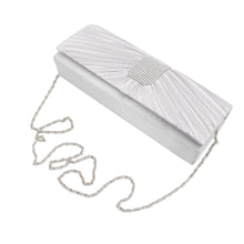 Load image into Gallery viewer, Elegant Classic Pleated Satin Flap Rhinestones Clutch Evening Bag - Diff Colors