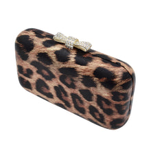 Load image into Gallery viewer, Elegant Leopard PU Leather Crystal Bow Top Hard Clutch Evening Bag Handbag