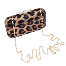 Load image into Gallery viewer, Elegant Leopard PU Leather Crystal Bow Top Hard Clutch Evening Bag Handbag