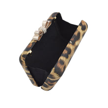 Load image into Gallery viewer, Elegant Leopard PU Leather Crystal Bow Top Hard Clutch Evening Bag Handbag