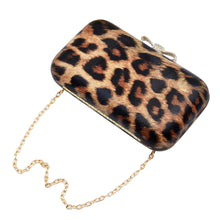 Load image into Gallery viewer, Elegant Leopard PU Leather Crystal Bow Top Hard Clutch Evening Bag Handbag