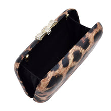 Load image into Gallery viewer, Elegant Leopard PU Leather Crystal Bow Top Hard Clutch Evening Bag Handbag