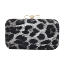 Load image into Gallery viewer, Elegant Leopard PU Leather Crystal Bow Top Hard Clutch Evening Bag Handbag