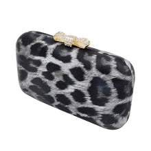 Load image into Gallery viewer, Elegant Leopard PU Leather Crystal Bow Top Hard Clutch Evening Bag Handbag