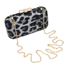 Load image into Gallery viewer, Elegant Leopard PU Leather Crystal Bow Top Hard Clutch Evening Bag Handbag