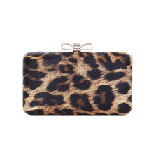 Load image into Gallery viewer, Elegant Leopard PU Leather Crystal Bow Top Hard Clutch Evening Bag Handbag