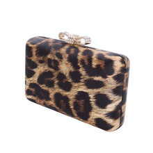 Load image into Gallery viewer, Elegant Leopard PU Leather Crystal Bow Top Hard Clutch Evening Bag Handbag
