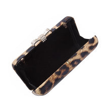 Load image into Gallery viewer, Elegant Leopard PU Leather Crystal Bow Top Hard Clutch Evening Bag Handbag