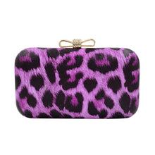 Load image into Gallery viewer, Elegant Leopard PU Leather Crystal Bow Top Hard Clutch Evening Bag Handbag
