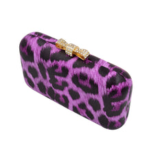 Load image into Gallery viewer, Elegant Leopard PU Leather Crystal Bow Top Hard Clutch Evening Bag Handbag