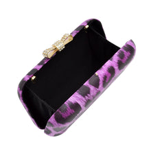 Load image into Gallery viewer, Elegant Leopard PU Leather Crystal Bow Top Hard Clutch Evening Bag Handbag