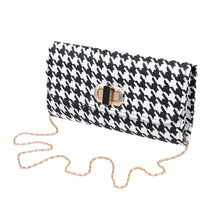 Load image into Gallery viewer, Classic Houndstooth Turnlock Flap Straw Clutch Bag Handbag