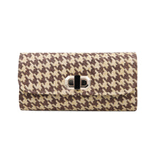 Load image into Gallery viewer, Classic Houndstooth Turnlock Flap Straw Clutch Bag Handbag