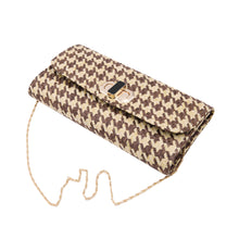 Load image into Gallery viewer, Classic Houndstooth Turnlock Flap Straw Clutch Bag Handbag