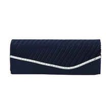Load image into Gallery viewer, Elegant Pleated Satin & Crystal Flap Clutch Evening Bag