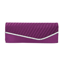 Load image into Gallery viewer, Elegant Pleated Satin & Crystal Flap Clutch Evening Bag