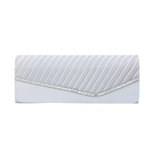Load image into Gallery viewer, Elegant Pleated Satin & Crystal Flap Clutch Evening Bag