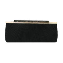 Load image into Gallery viewer, Premium Crystal Top Pleated Satin Hard Frame Clutch Evening Bag