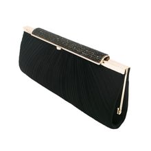 Load image into Gallery viewer, Premium Crystal Top Pleated Satin Hard Frame Clutch Evening Bag