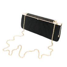 Load image into Gallery viewer, Premium Crystal Top Pleated Satin Hard Frame Clutch Evening Bag